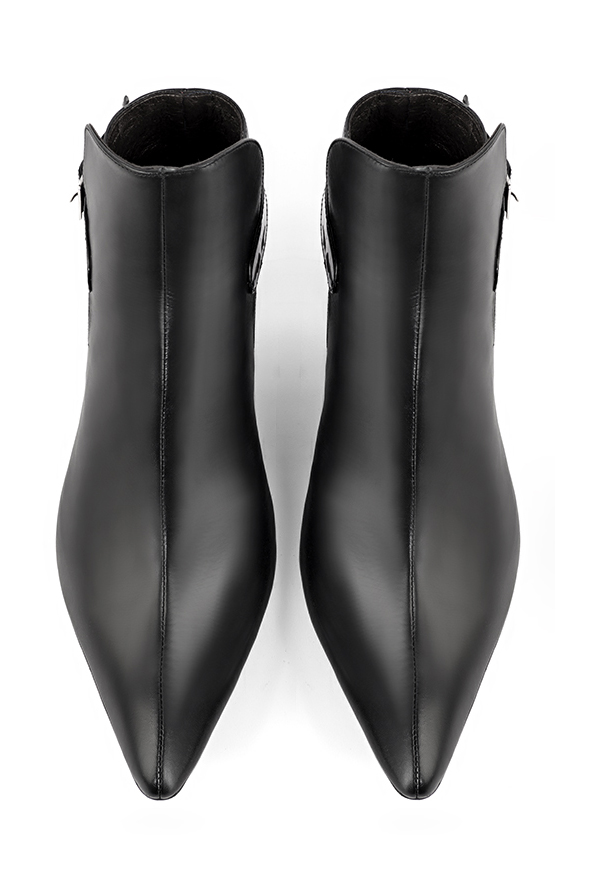 Satin black women's elegant sneakers. Tapered toe. Medium slim heel. Top view - Florence KOOIJMAN